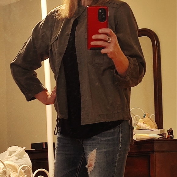 Democracy Olive Green Soft Denim Jacket - Picture 3 of 3